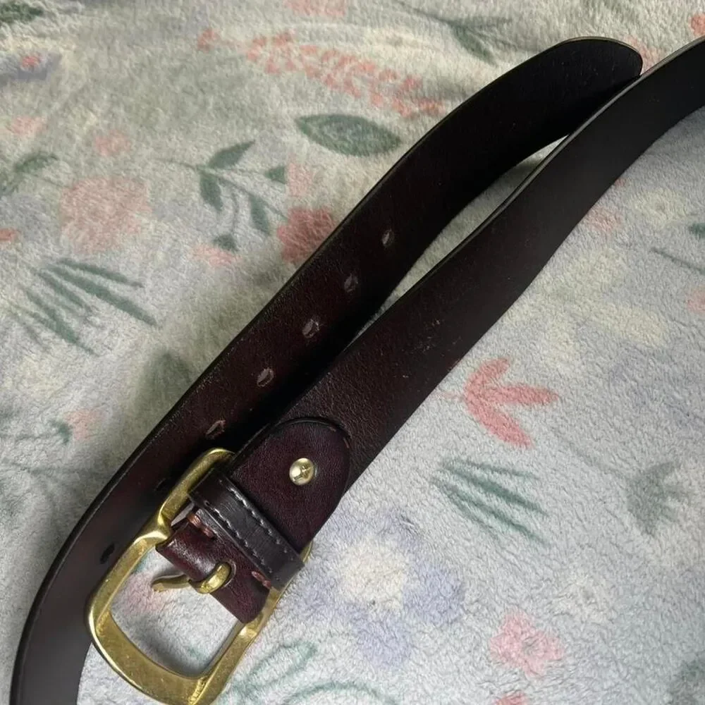 Brown Gold Leather Belt 50 Inches Western Retro Classic Vintage Boho 70s 90s Men